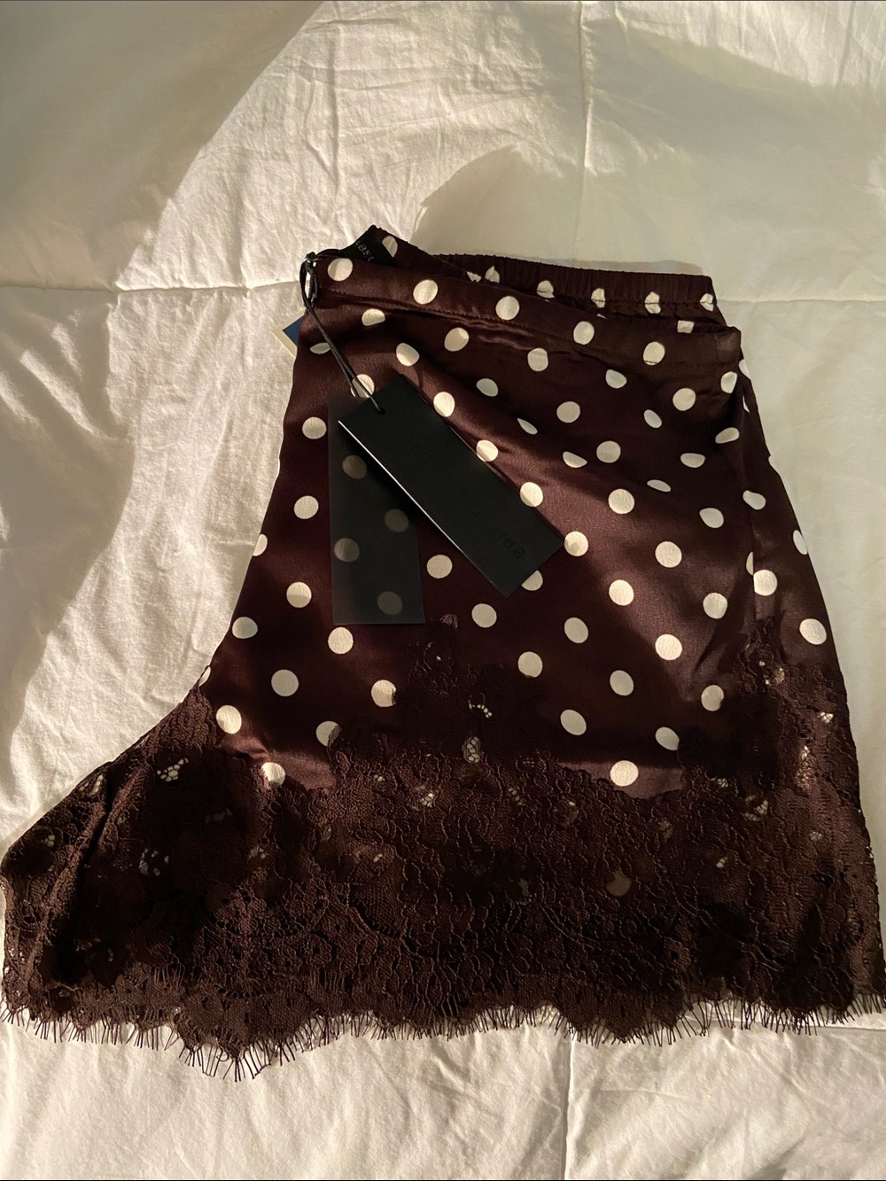 🤎Polka Dot Lace Trim Satin Shorts - Brown & Cream🤎